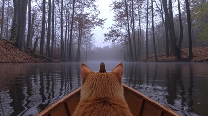 Misty forest river journey