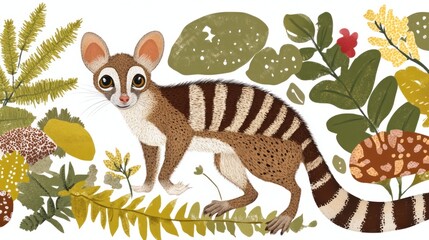 Cute marsupial surrounded by flora