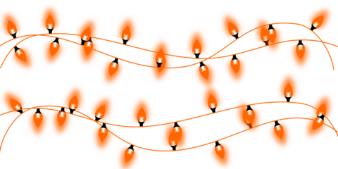 Abundant Orange Wavy String Lights Garland on White Background, Lively Party Decoration Vector