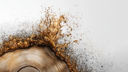 Golden Liquid Splashing Over Wood