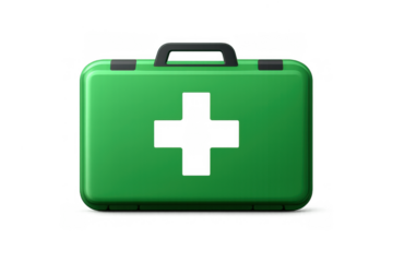 First aid kit providing emergency medical supply assistance, healthcare safety, and injury treatment with a transparent cross symbol