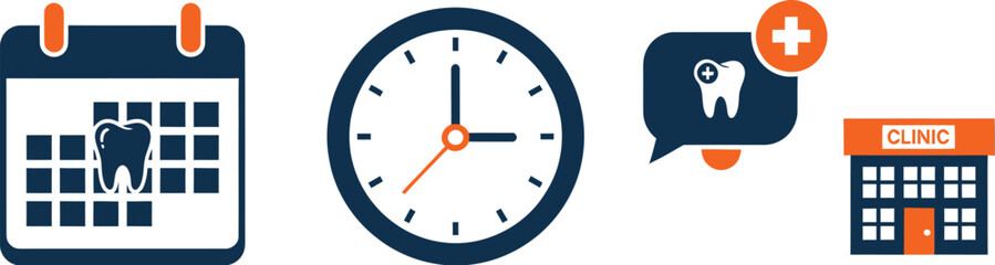 Dental appointment scheduling icons set displayed on a clean white background