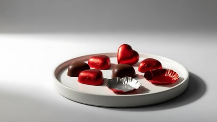 Fresh Strawberries on White Plate with Chocolate.