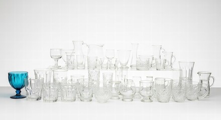 Elegant Glassware Arrangement: A meticulously curated collection of exquisite glassware, showcasing a variety of shapes, sizes, and intricate designs.