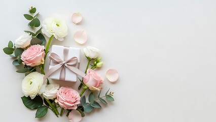 Gift Box with Pink and White Flowers.