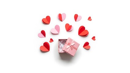 Gift Box with Pink Ribbon and Hearts.