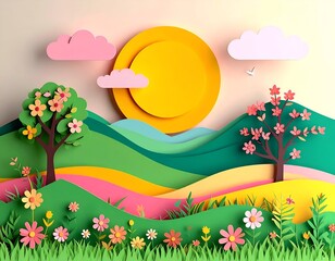 spring landscape with flowers and grass