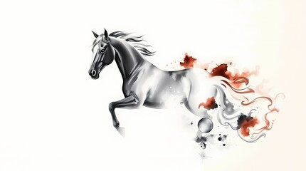 Abstract illustration of a black horse on a white background. Chinese new year, zodiac sign year of the fire horse.