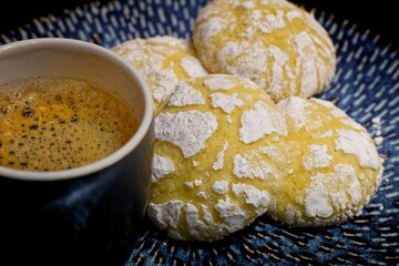 Homemade Soft Lemon Cookies Served With Coffee