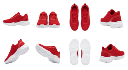 Vibrant Red Sneakers Collection: Multiple Angles of Athletic Footwear