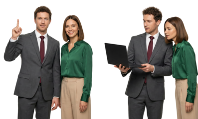 Business Team Collaboration: Man Explains Idea, Woman Listens to Laptop Presentation