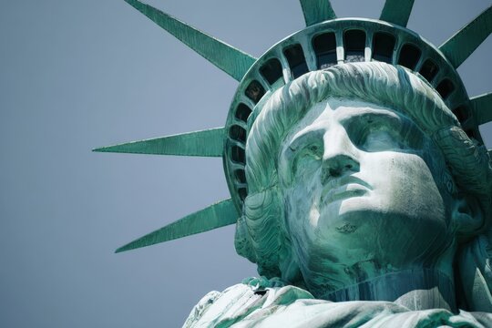 close-up of the statue of liberty in new york city