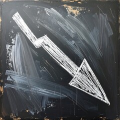 Chalk-drawn downward arrow on a dark surface, conveying decline, loss, or failure with scratchy, distressed texture