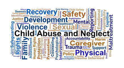 Child Abuse And Neglect Word Cloud. Core Concepts On Child Protection And Welfare