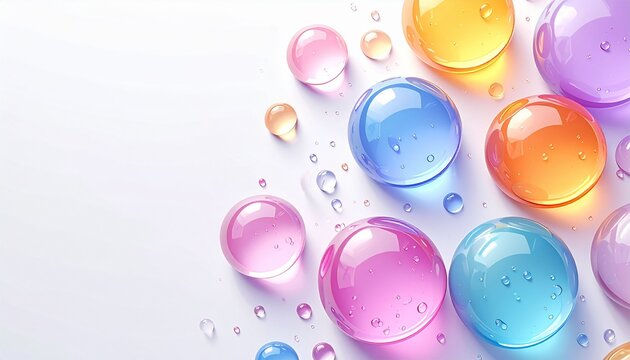 パステルカラーの水滴が輝く背景　コピースペース有り　AI生成素材