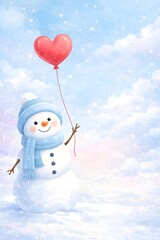 Snowman with heart balloon