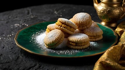 Homemade Maamoul Cookies on Green Plate