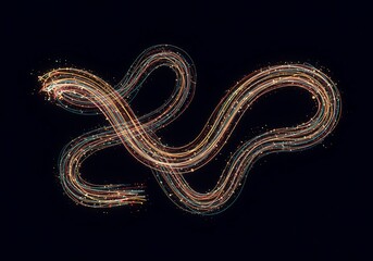 Abstract flow diagram showing a winding, unpredictable path, symbolizing complex strategy, chaotic progress, and divergent thinking, progress, divergence, line