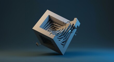 Abstract illustration of a collapsing geometric plane with impossible angles and twisted dimensions, representing a failure of digital space, twisted, impossible, distortion
