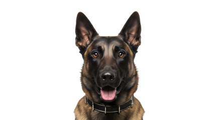 A stunning headshot of a well-groomed dog with a focused gaze and collar, embodying loyalty and alertness