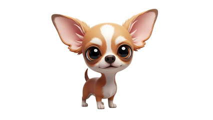 Obraz premium A charming cartoon-style Chihuahua puppy with big, expressive eyes. The dog has a brown and white coat and pointy ears
