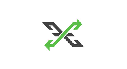 Abstract Geometric X Logo Design Depicting Arrows, Green And Black Color Scheme