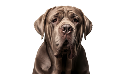 A close-up shot of a mastiff dog looking at the camera with a calm and gentle expression