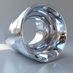 Chrome ring rendering Cylindrical form with warped internal surfaces reflects light in distorted patterns on a neutral base