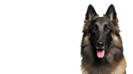 Close-up shot of a Belgian shepherd dog with a captivating gaze, portraying its alert nature and intelligence. The dog's striking features and focused expression create a sense of trust and loyalty.