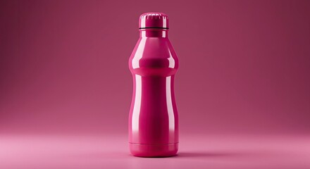 Sleek Pink Reusable Water Bottle on Pink Background