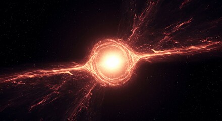 Abstract cosmic visualization of a singularity, displaying extreme compression and gravitational forces in a void of space, wallpaper, concentrated, matter