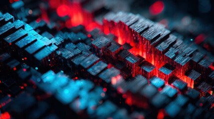 Abstract Digital Circuit Board with Blue and Red Lighting for Technology and Innovation Themes