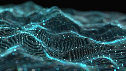 Abstract Digital Waveform of Glowing Blue Data Lines in Futuristic Network Environment