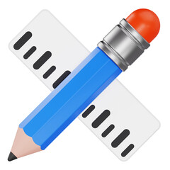 Crossed Blue Pencil and White Ruler for Design and Education 3D Icon