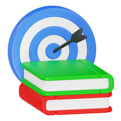Educational Goals Concept with Stack of Books and Target Arrow 3D Render