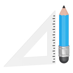 Blue Pencil and Triangle Ruler for Geometry and Math Education 3D Icon