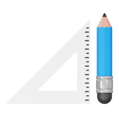 Blue Pencil and Triangle Ruler for Geometry and Math Education 3D Icon