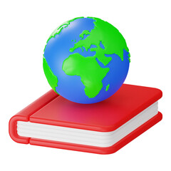 Earth Globe on Red Book for International Education and Global Knowledge Concept 3D Render