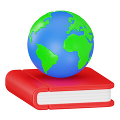 Earth Globe on Red Book for International Education and Global Knowledge Concept 3D Render