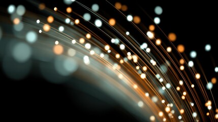 Abstract Light Bokeh Trails in Dark Background with Glowing Orange and Blue Particles