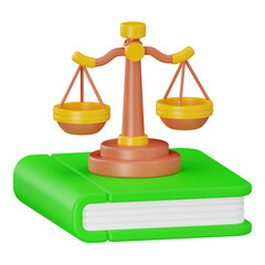 Golden Scales of Justice on Green Book Representing Law and Legal System 3D Render