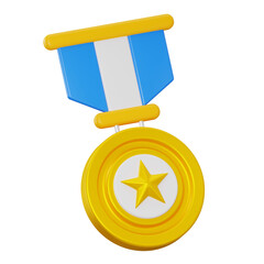Gold Medal with Blue Ribbon and Star for Winner and Achievement 3D Icon