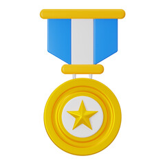 Gold Medal with Blue Ribbon and Star for Winner and Achievement 3D Icon