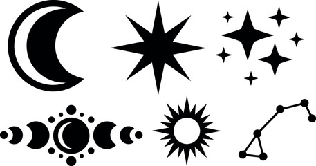 Celestial symbols vector set with moon stars sun and constellation icons  © PixelPaletteArt