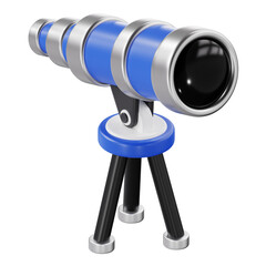 Blue Telescope on Tripod for Astronomy and Vision Concept 3D Illustration