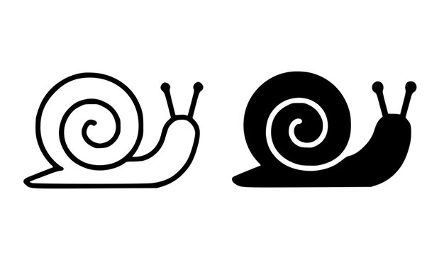 Snail illustration icon, outline and silhouette style