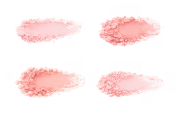 Pink blush powder makeup swatches showing beauty cosmetic product texture and color on transparent background