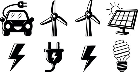 Fototapeta premium Electric car wind turbine solar panel energy power icons vector illustration 