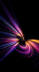 Swirling motion concept with vibrant color trails representing the rapid release and movement of abstract physical forces, Kinetic, design, energy