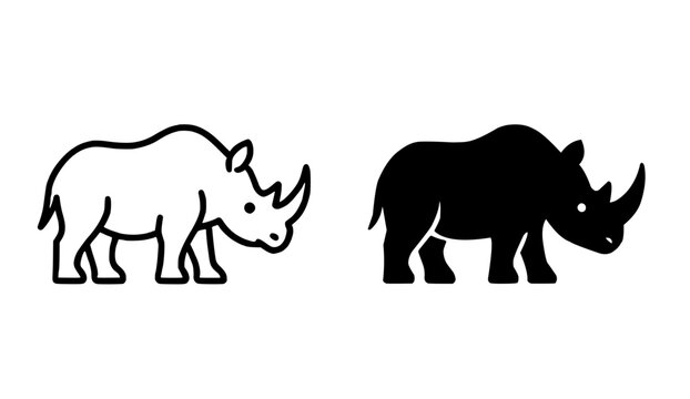 Rhino illustration icon, outline and silhouette style